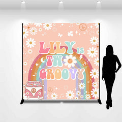 Lofaris White Daisy Two Groovy Custom Name Birthday Backdrop