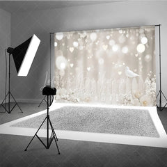 Lofaris White Dove and Heart Bokeh Photography Backdrop Elegant Floral Fence Romantic Wedding Studio Background