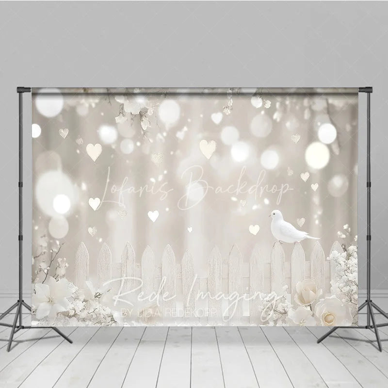 Lofaris White Dove and Heart Bokeh Photography Backdrop Elegant Floral Fence Romantic Wedding Studio Background