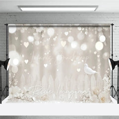 Lofaris White Dove and Heart Bokeh Photography Backdrop Elegant Floral Fence Romantic Wedding Studio Background