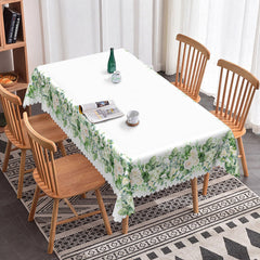 Lofaris White Edge Green Floral Rectangle Tablecloth
