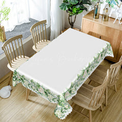 Lofaris White Edge Green Floral Rectangle Tablecloth