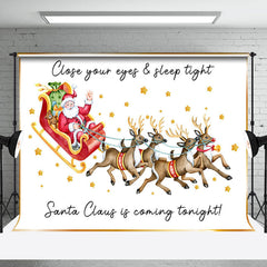Lofaris White Elk Santa Claus Gold Stars Christmas Backdrop