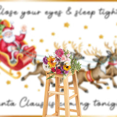 Lofaris White Elk Santa Claus Gold Stars Christmas Backdrop