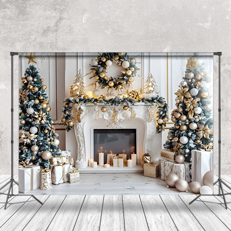 Lofaris White Fireplace Candles Silver Garland Xmas Backdrop