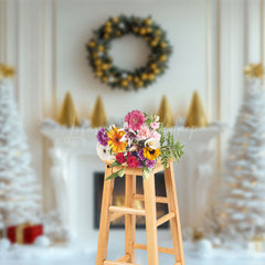 Lofaris White Fireplace Tree Indoor Christmas Photo Backdrop