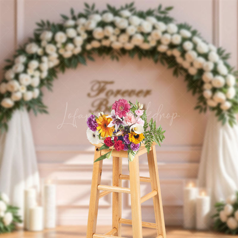 Lofaris White Floral Arch Candles Peaceful Wedding Backdrop