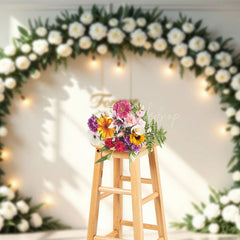 Lofaris White Floral Circular Arch Lights Wedding Backdrop