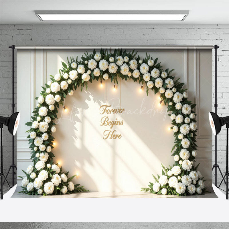 Lofaris White Floral Circular Arch Lights Wedding Backdrop