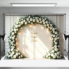 Lofaris White Floral Circular Arch Lights Wedding Backdrop