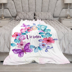 Lofaris White Floral Gold Glitter Custom Name Baby Blanket