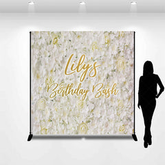 Lofaris White Floral Happy Birthday Girls Custom Backdrop