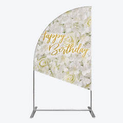 Lofaris White Floral Happy Birthday Sweety Half Moon Arch Backdrop