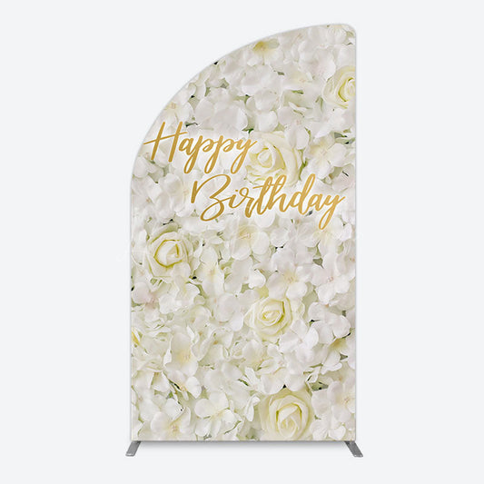 Lofaris White Floral Happy Birthday Sweety Half Moon Arch Backdrop