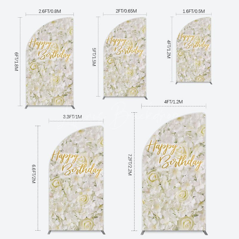 Lofaris White Floral Happy Birthday Sweety Half Moon Arch Backdrop