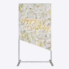 Lofaris White Floral Happy Birthday Sweety Rectangle Backdrop