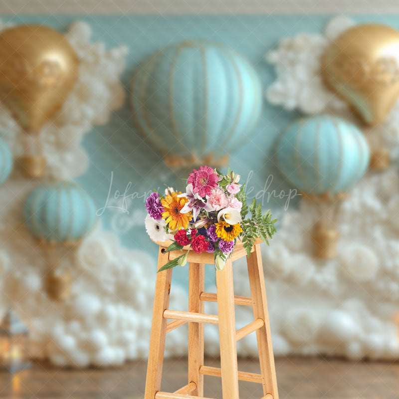 Lofaris White Floral Hot Air Balloon Cake Smash Backdrop