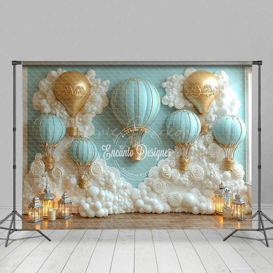 Lofaris White Floral Hot Air Balloon Cake Smash Backdrop