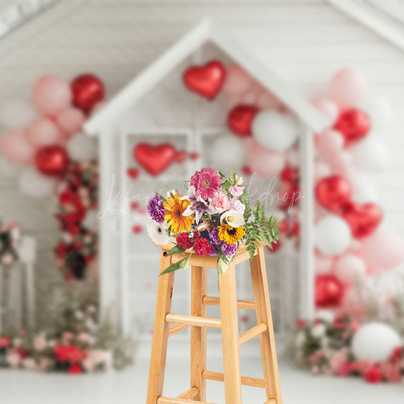 Lofaris White Floral House Romantic Balloons Photo Backdrop