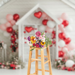 Lofaris White Floral House Romantic Balloons Photo Backdrop