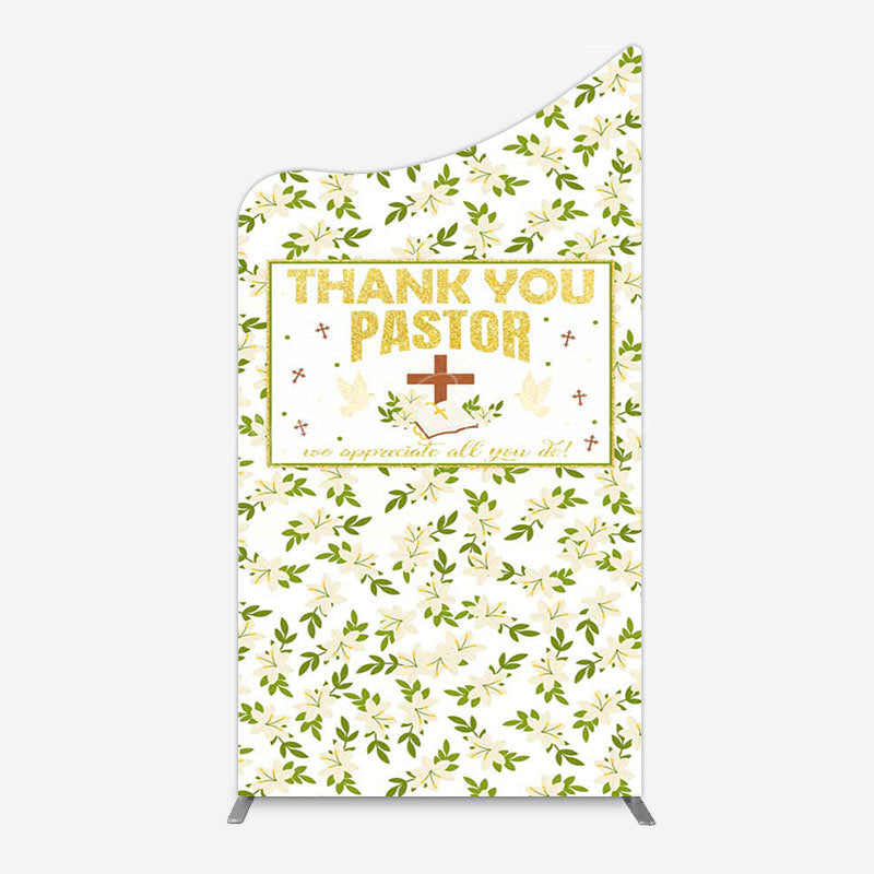 Lofaris White Floral Leaves Thank You Pastor Arch Backdrop