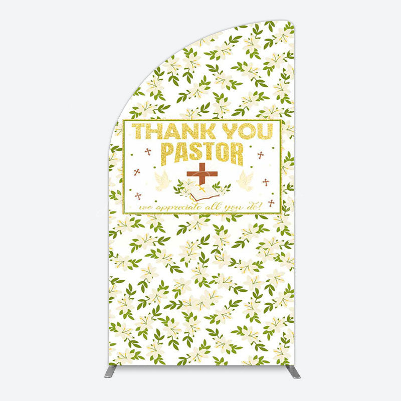Lofaris White Floral Leaves Thank You Pastor Arch Backdrop