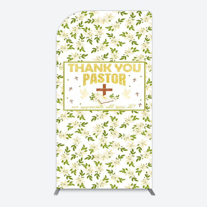 Lofaris White Floral Leaves Thank You Pastor Arch Backdrop