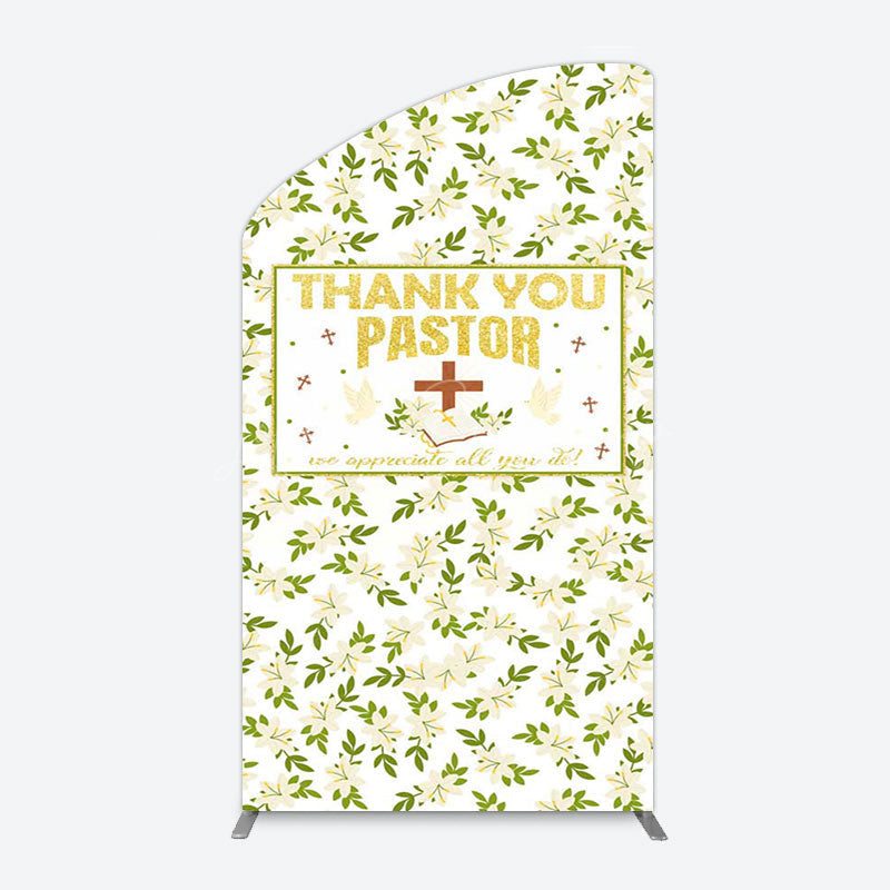 Lofaris White Floral Leaves Thank You Pastor Arch Backdrop