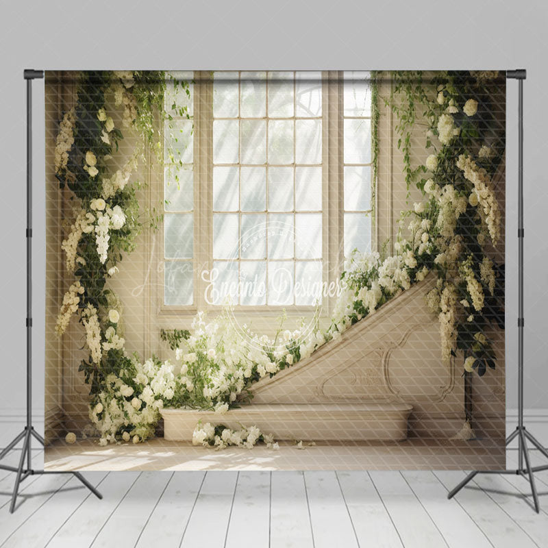 Lofaris White Floral Plant Window Wedding Room Set Backdrop