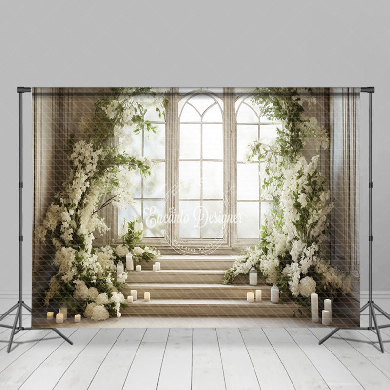 Lofaris White Floral Plant Window Wedding Room Set Backdrop