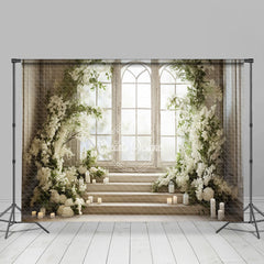 Lofaris White Floral Plant Window Wedding Room Set Backdrop