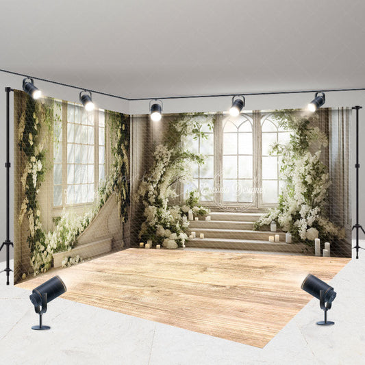 Lofaris White Floral Plant Window Wedding Room Set Backdrop