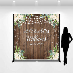 Lofaris White Floral Wooden Bokeh Custom Name Wedding Backdrop