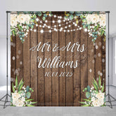 Lofaris White Floral Wooden Bokeh Custom Name Wedding Backdrop