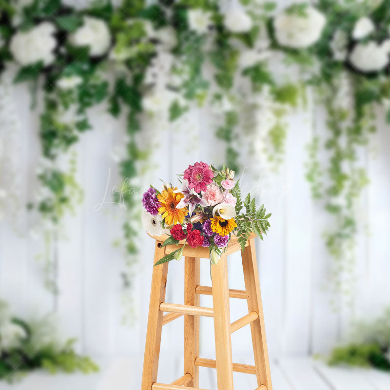 Lofaris White Flower Green Plant Decorative Wall Backdrop