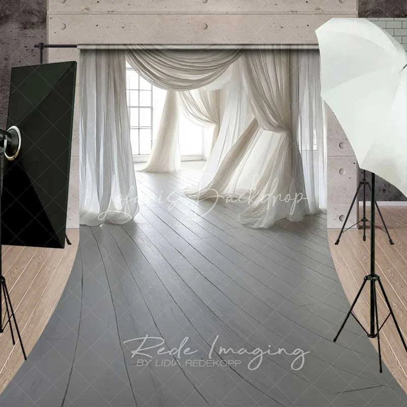 Lofaris White Flowing Fabric Sweep Backdrop Rustic Wood Photography Floor Mat Dreamy Maternity Decoration