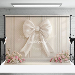 Lofaris White Glitter Bow Tie Floral Wedding Photo Backdrop