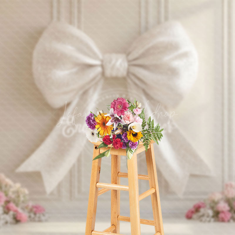 Lofaris White Glitter Bow Tie Floral Wedding Photo Backdrop