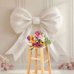 Lofaris White Glitter Bow Tie Floral Wedding Photo Backdrop