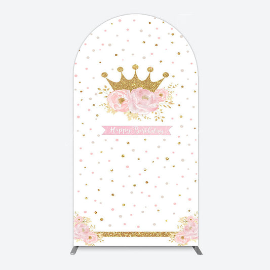 Lofaris White Gold Crown Pink Floral Arch Birthday Backdrop