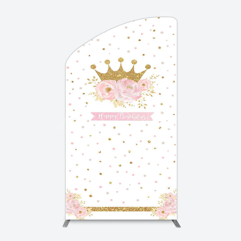 Lofaris White Gold Crown Pink Floral Arch Birthday Backdrop