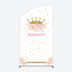 Lofaris White Gold Crown Pink Floral Arch Birthday Backdrop