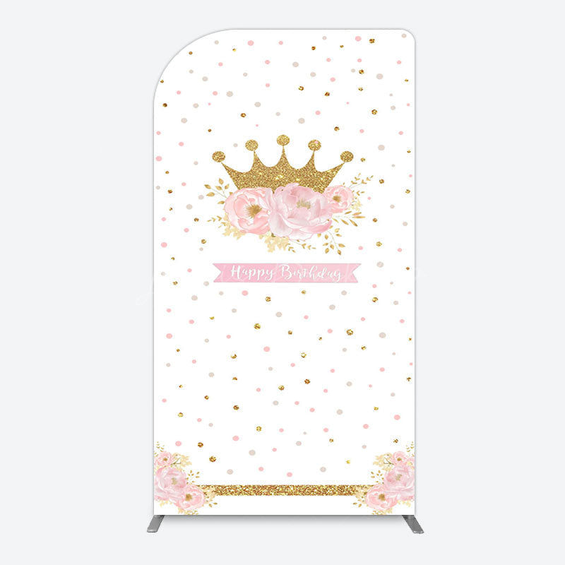 Lofaris White Gold Crown Pink Floral Arch Birthday Backdrop