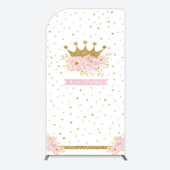 Lofaris White Gold Crown Pink Floral Arch Birthday Backdrop