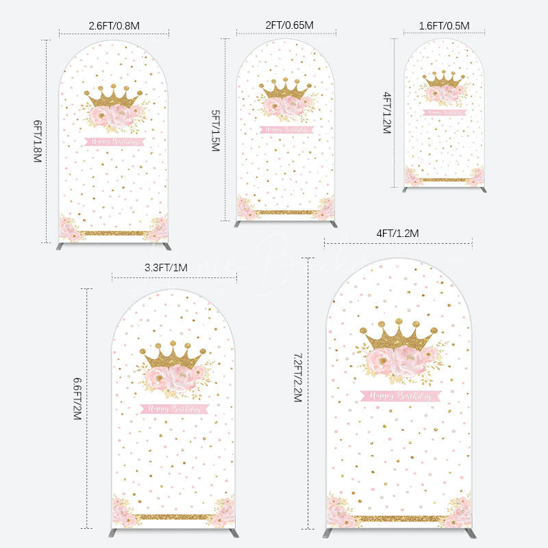 Lofaris White Gold Crown Pink Floral Arch Birthday Backdrop