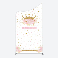 Lofaris White Gold Crown Pink Floral Arch Birthday Backdrop