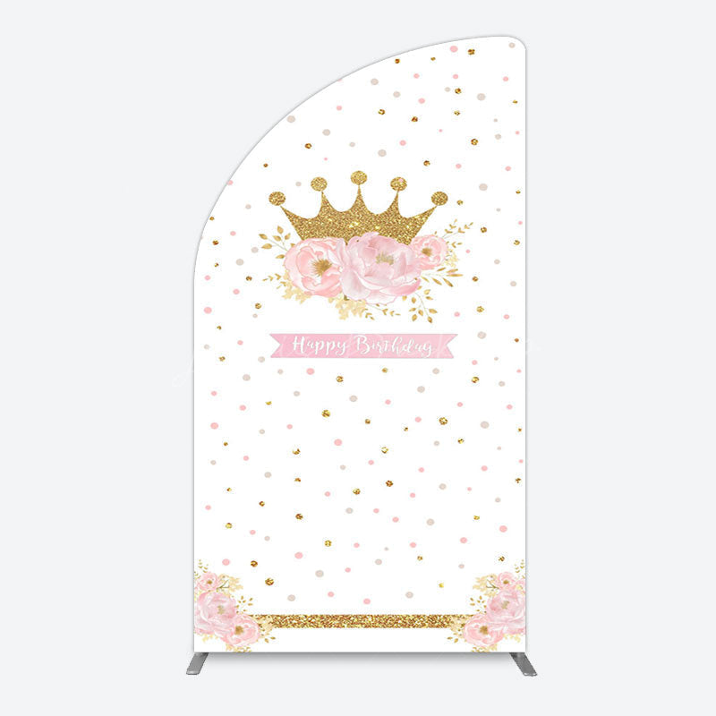 Lofaris White Gold Crown Pink Floral Arch Birthday Backdrop