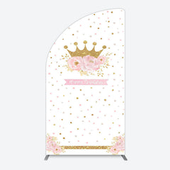 Lofaris White Gold Crown Pink Floral Arch Birthday Backdrop