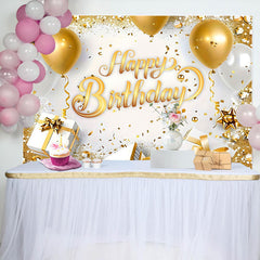 Lofaris White Gold Gifts Balloons Happy Birthday Backdrop