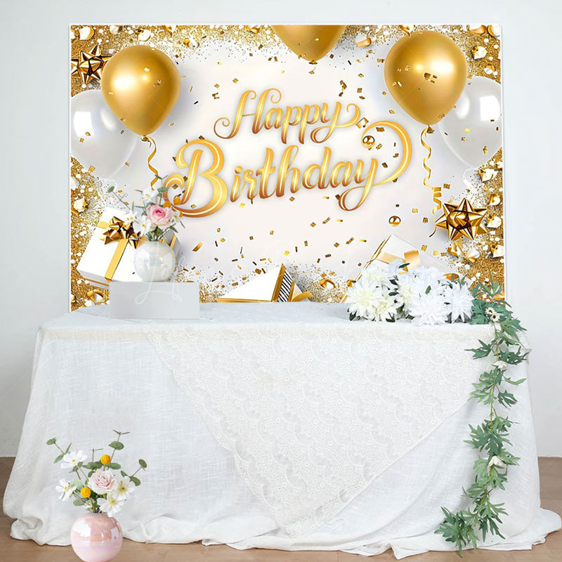 Lofaris White Gold Gifts Balloons Happy Birthday Backdrop